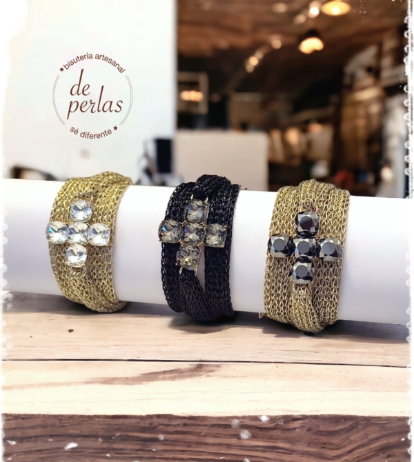 Pulsera malla CRUZ CRISTAL